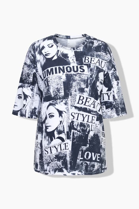 T-Shirt, Oversize Fit, Frauen-Muster, 3/4-Ärmel