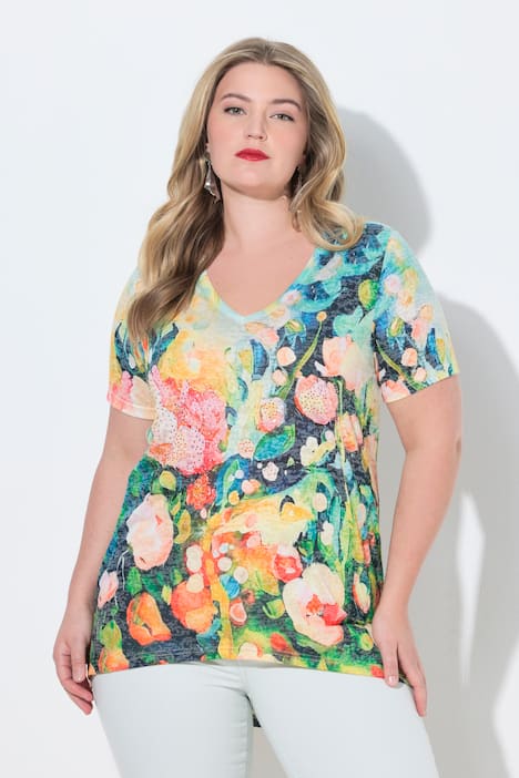 T-shirt dal taglio svasato con fantasia floreale e brillantini