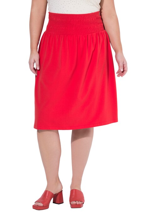 Žerzejová sukně, áčkový střih, midi délka, elastický řasený pas