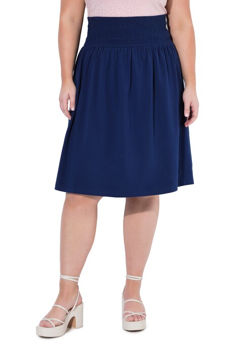 Žerzejová sukně, áčkový střih, midi délka, elastický řasený pas