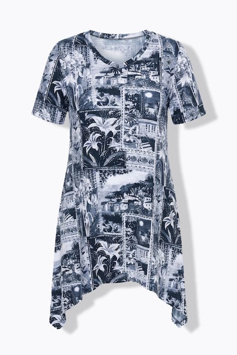 T-Shirt, A-Linie, Alloverdruck, Zipfelsaum