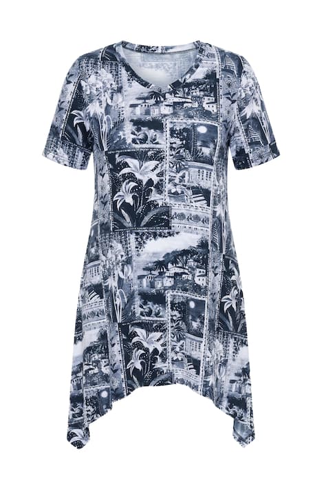 Tričko, áčkový střih, celoplošný potisk, prodloužený lem