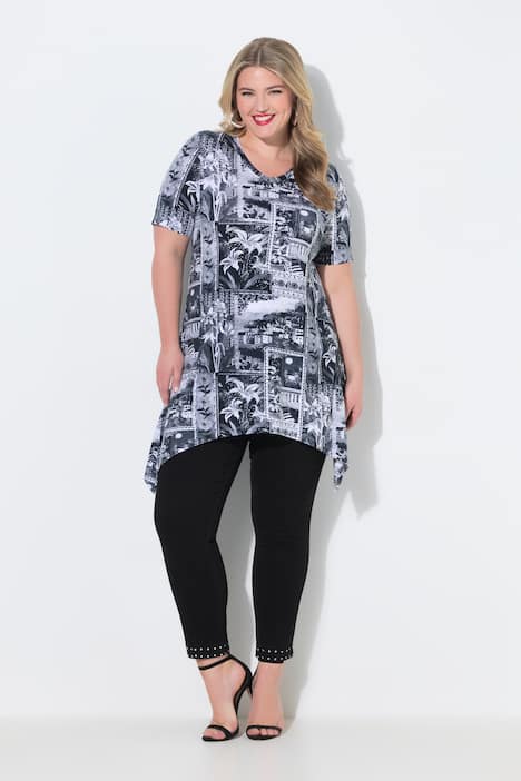 T-Shirt, A-Linie, Alloverdruck, Zipfelsaum