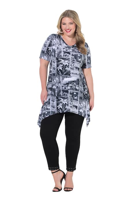 Tričko, áčkový střih, celoplošný potisk, prodloužený lem