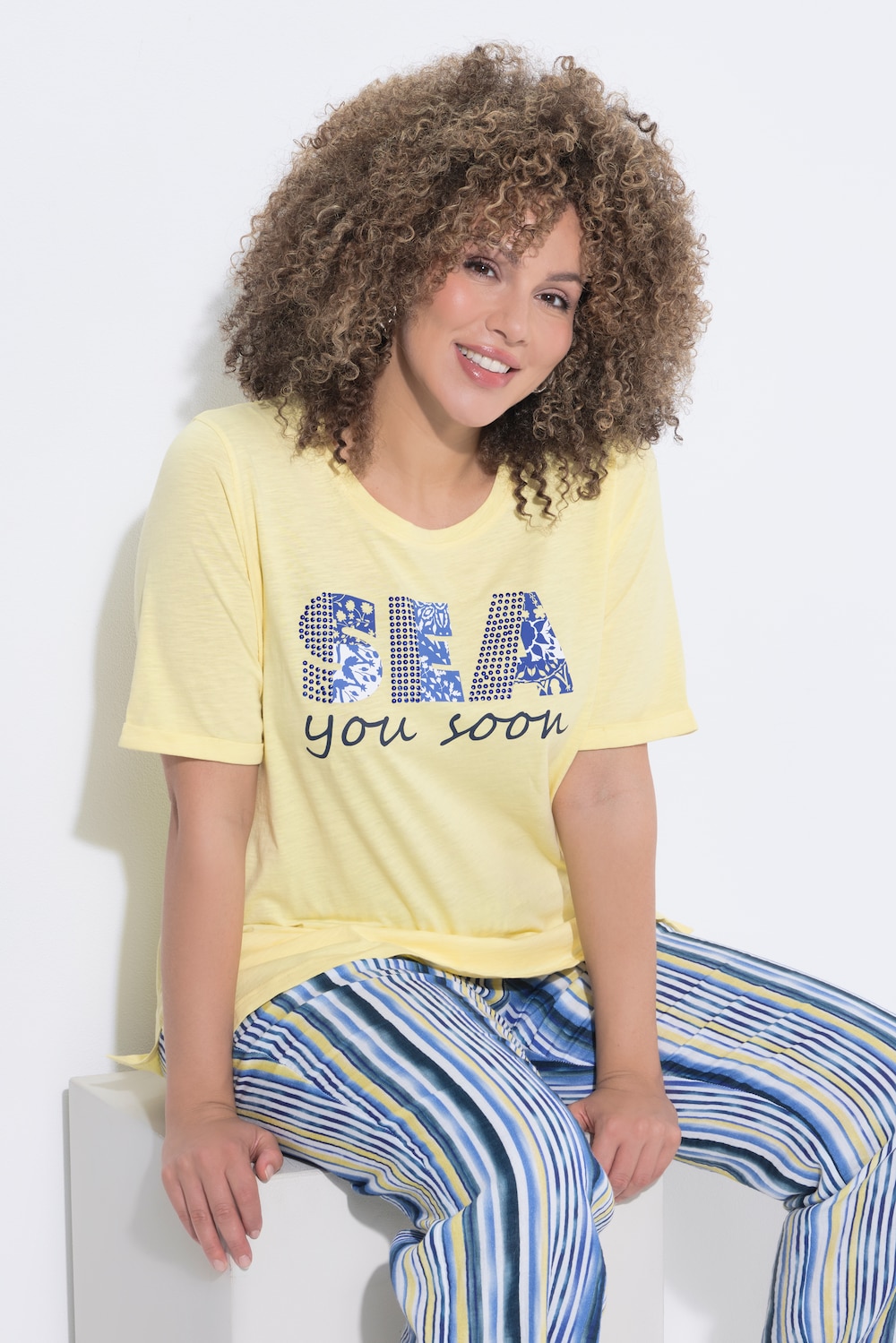 T-Shirt, Glitzersteinchen, Classic, Rundhals, Halbarm