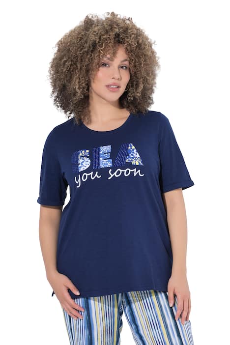 Tričko, ozdobné nýtky, klasický střih, kulatý výstřih, polodlouhý rukáv