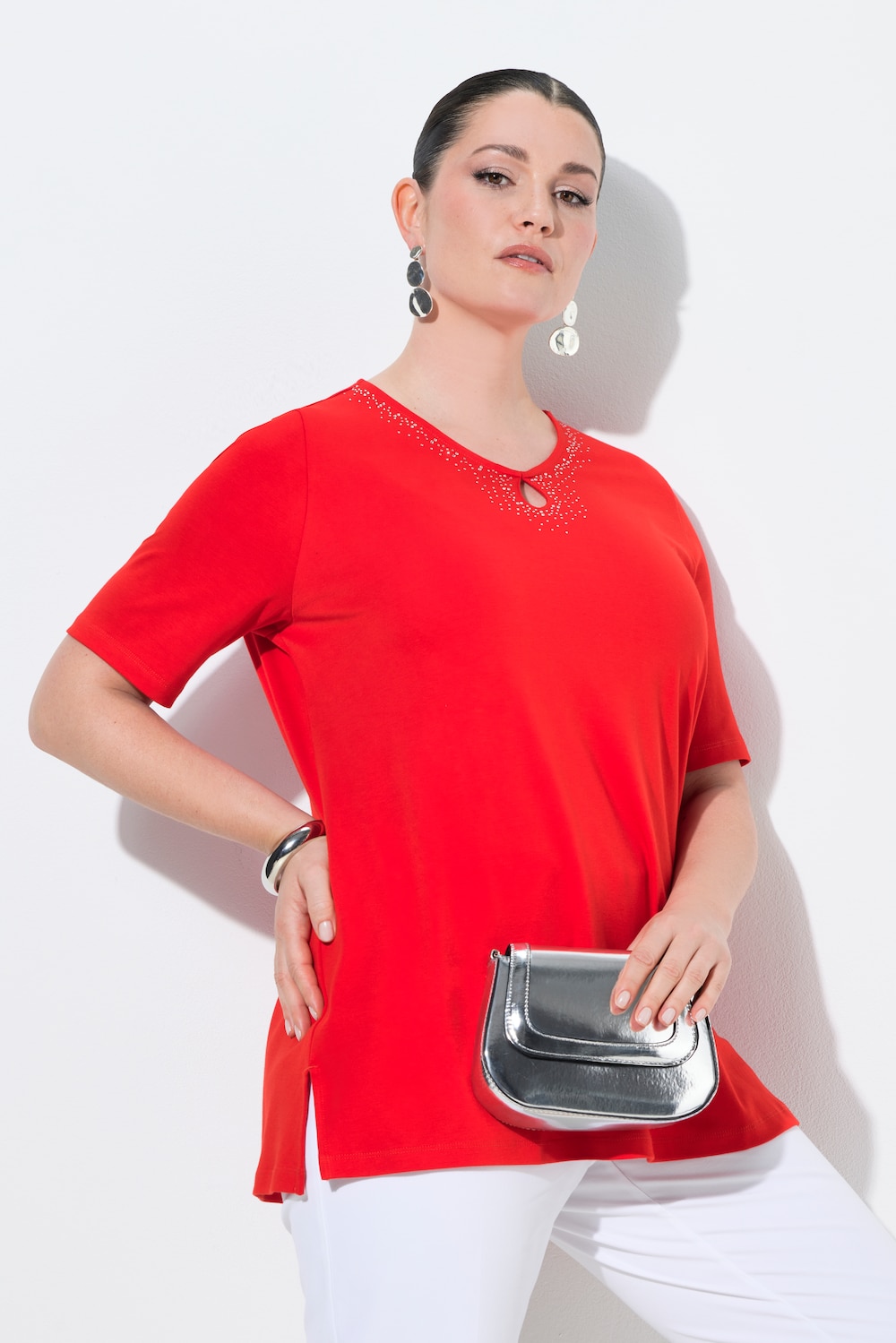 T-Shirt, Ziersteine, V-Ausschnitt, Halbarm, Pima Cotton