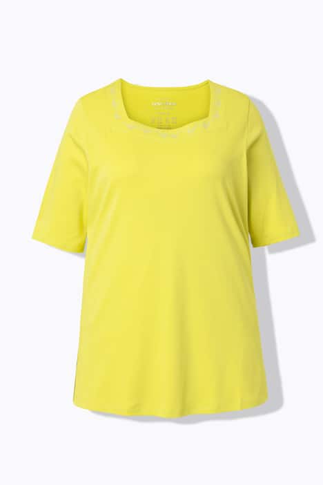 T-shirt, rhinsten, carré-udskæring, korte ærmer, pima-bomuld