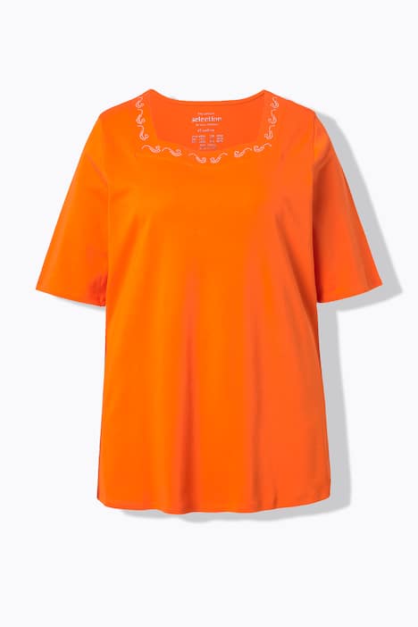 T-shirt, rhinsten, carré-udskæring, korte ærmer, pima-bomuld