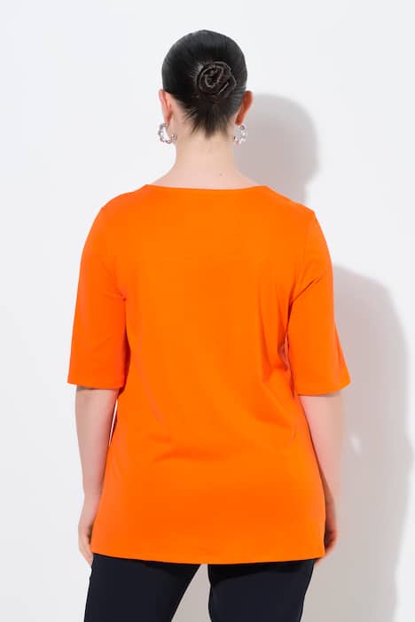 T-shirt, rhinsten, carré-udskæring, korte ærmer, pima-bomuld