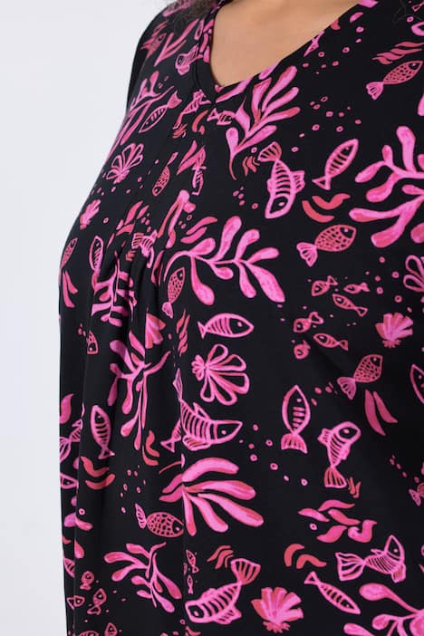 T-shirt, bloemen, puntzoom, V-hals, korte mouwen