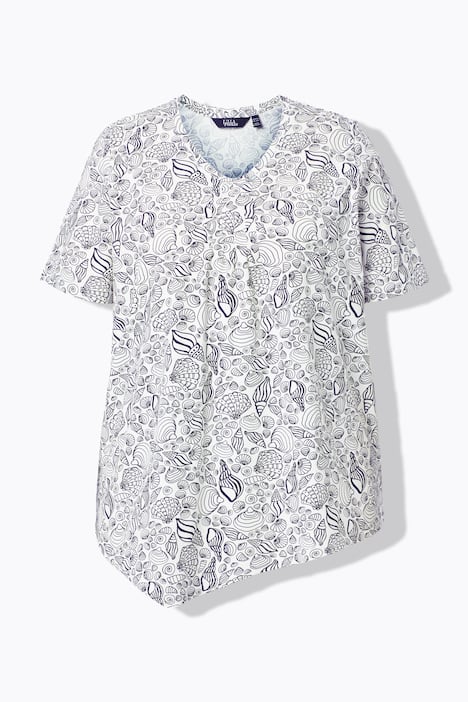 T-shirt, bloemen, puntzoom, V-hals, korte mouwen