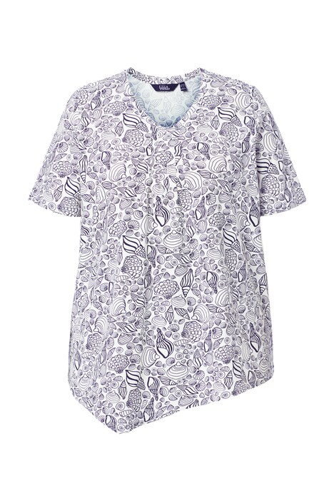 Halenka, květinový vzor, cípatý dolní lem, V výstřih, polodlouhý rukáv