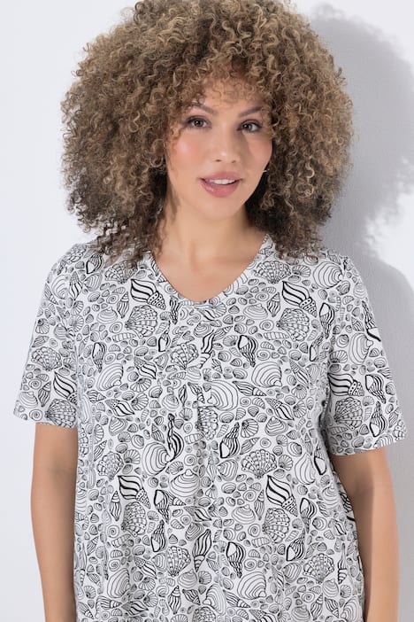 T-shirt, bloemen, puntzoom, V-hals, korte mouwen