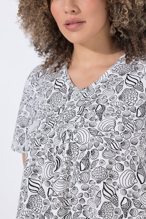 T-shirt, bloemen, puntzoom, V-hals, korte mouwen