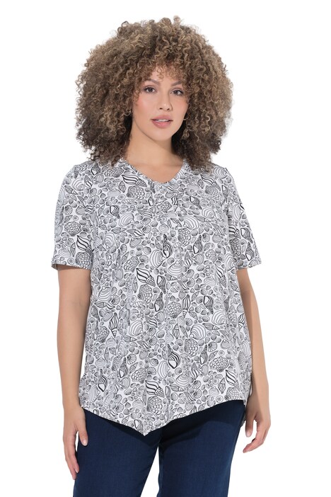 Halenka, květinový vzor, cípatý dolní lem, V výstřih, polodlouhý rukáv