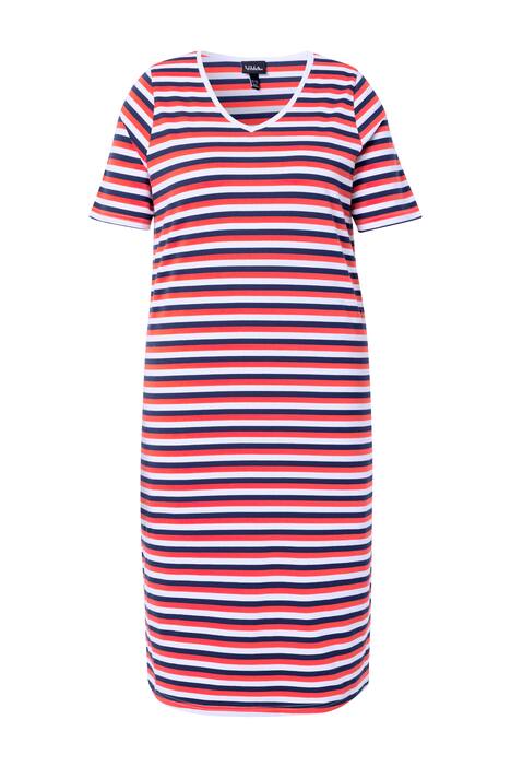 Midi šaty, pruhované, áčkový střih, V výstřih, polodlouhý rukáv