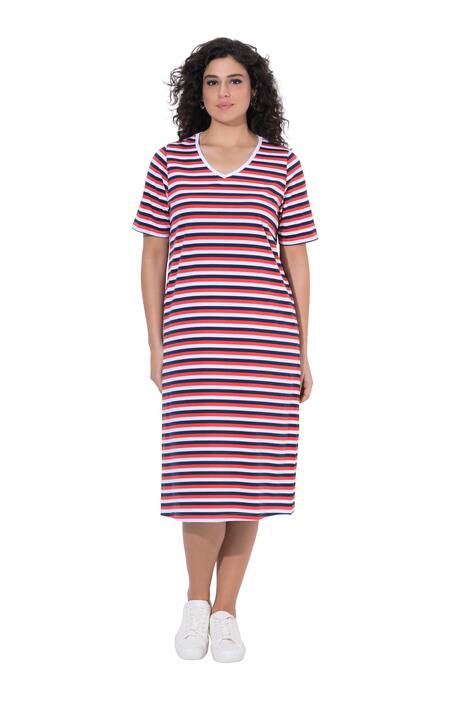 Midi šaty, pruhované, áčkový střih, V výstřih, polodlouhý rukáv