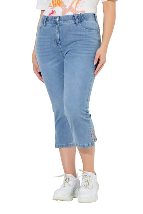 Džínové capri Sarah, efekty sepraného materiálu, úzké nohavice, pohodlný pas