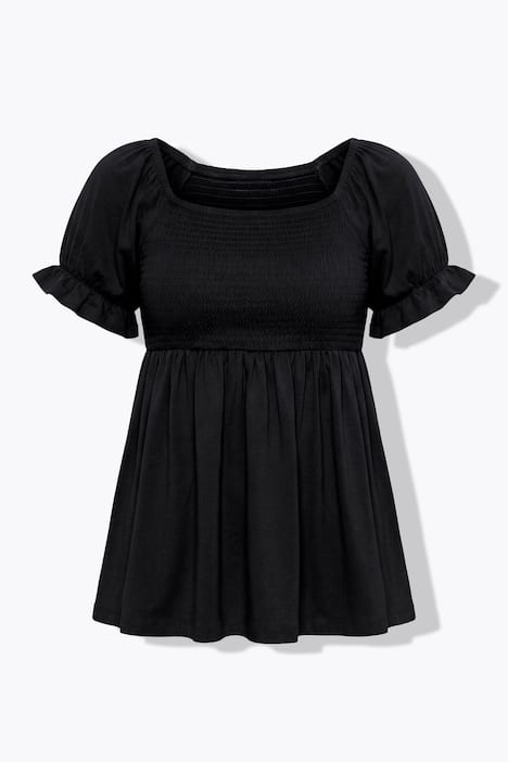 T-Shirt, A-Linie, gesmoktes Top, Halbarm