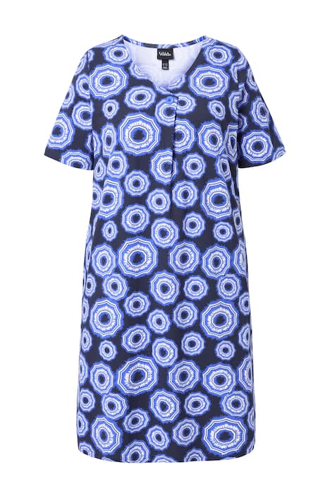 Žerzejové šaty, motiv se slunečníky, V výstřih, polodlouhý rukáv