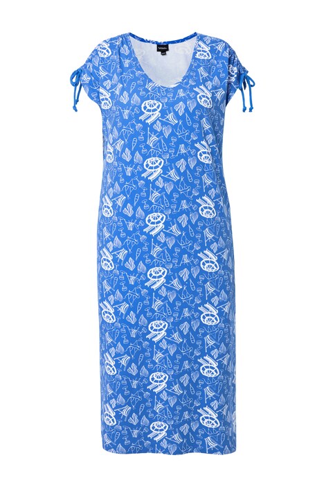 Midi šaty, áčkový střih, kulatý výstřih, nařasený pásek na ramenou, bez rukávů