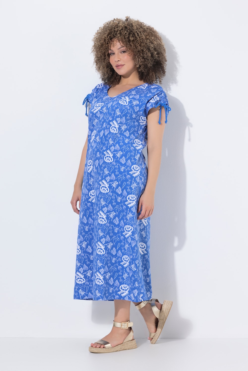 Midi-jurk, A-lijn, ronde hals, rimpelband, mouwloos