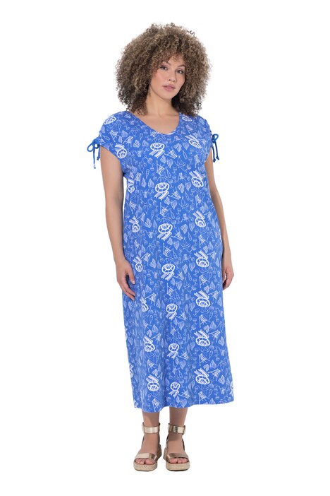 Midi šaty, áčkový střih, kulatý výstřih, nařasený pásek na ramenou, bez rukávů