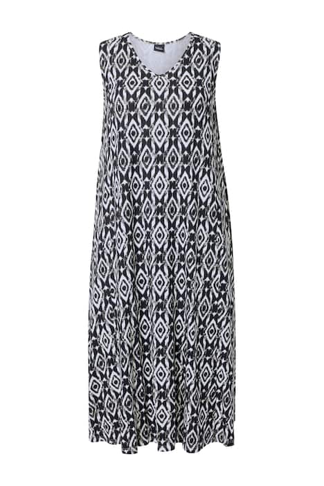 Maxi šaty, grafický potisk, V výstřih, bez rukávů