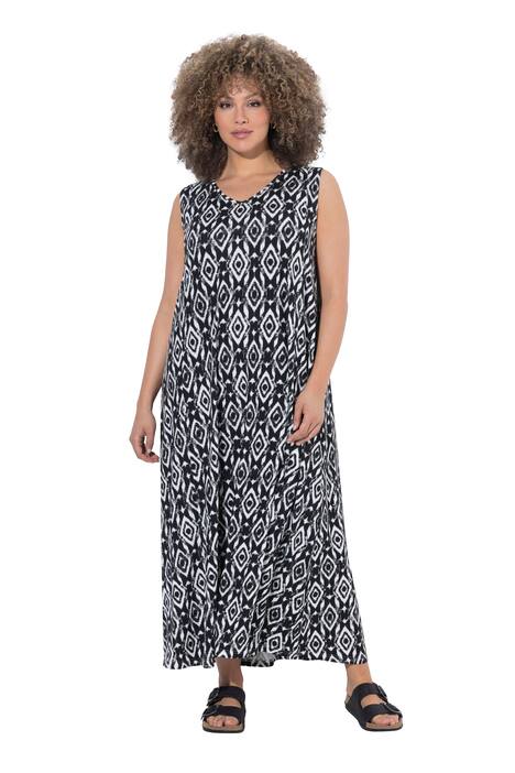 Maxi šaty, grafický potisk, V výstřih, bez rukávů