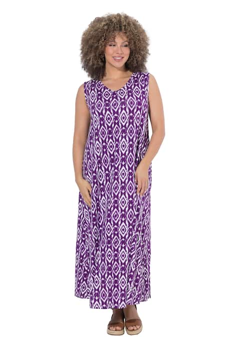 Maxi šaty, grafický potisk, V výstřih, bez rukávů