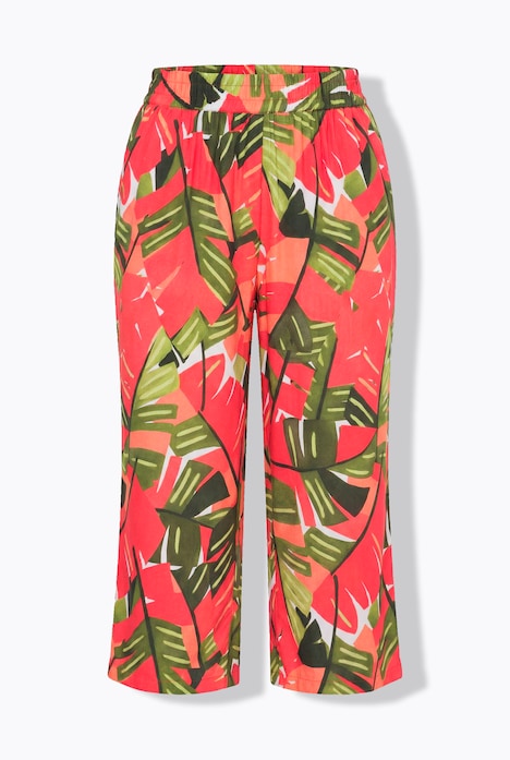 Pantacourt, palmiers, jambe large, ceinture élastique