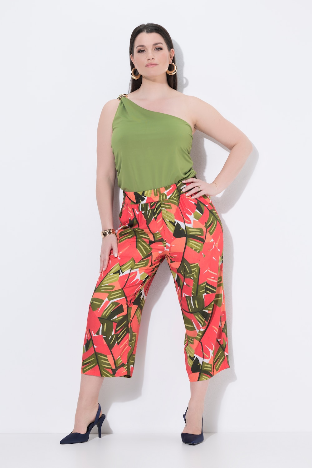 Culotte Rose, Palmen, weites Bein, Elastikbund