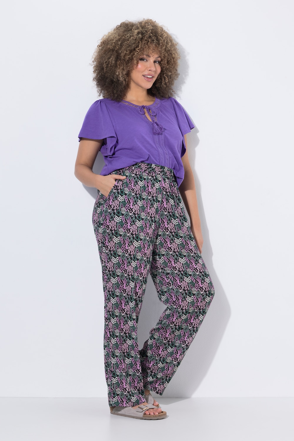 Hose Rose, gemustert, weites Bein, Elastikbund