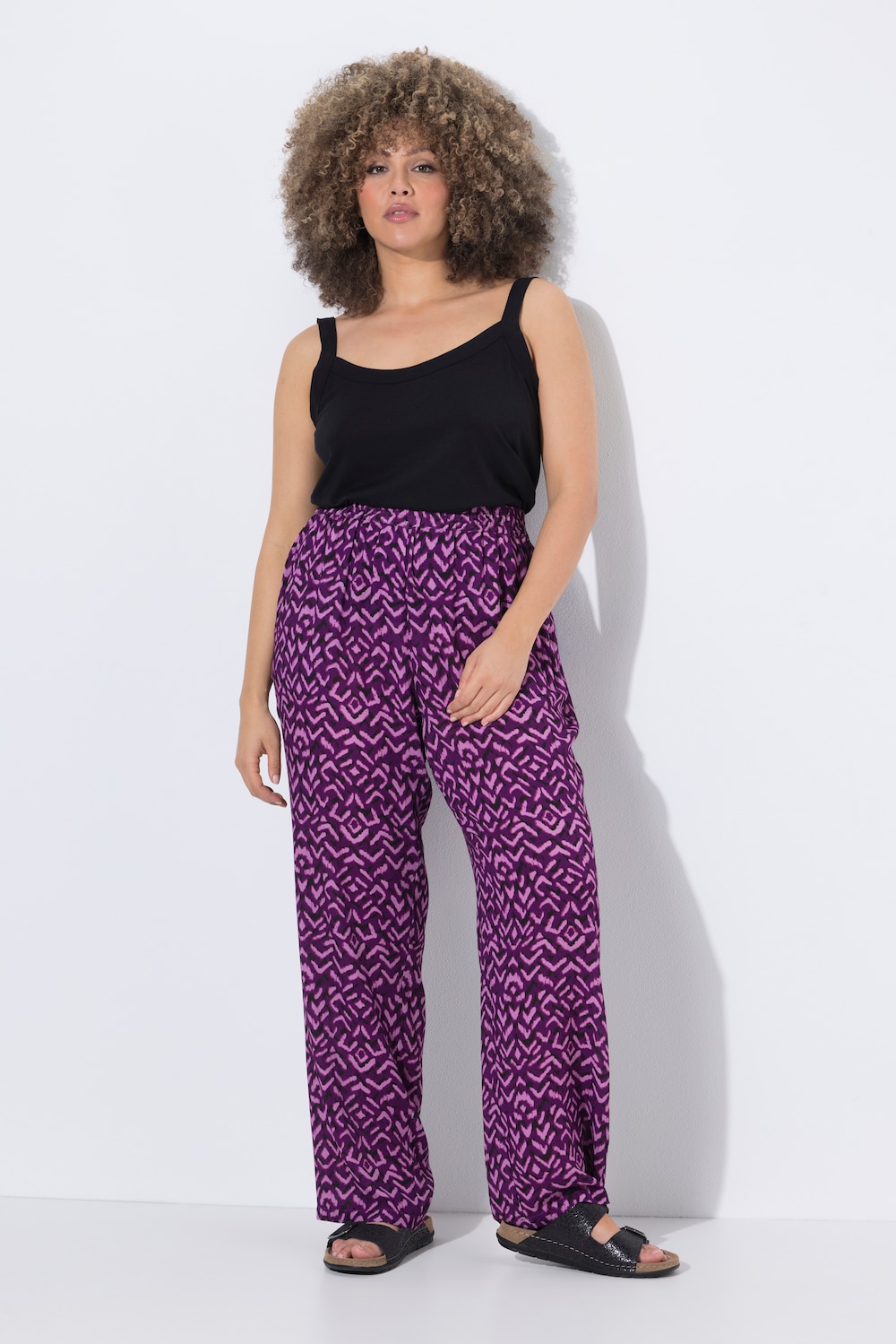 Hose Rose, grafischer Print, weites Bein, Elastikbund