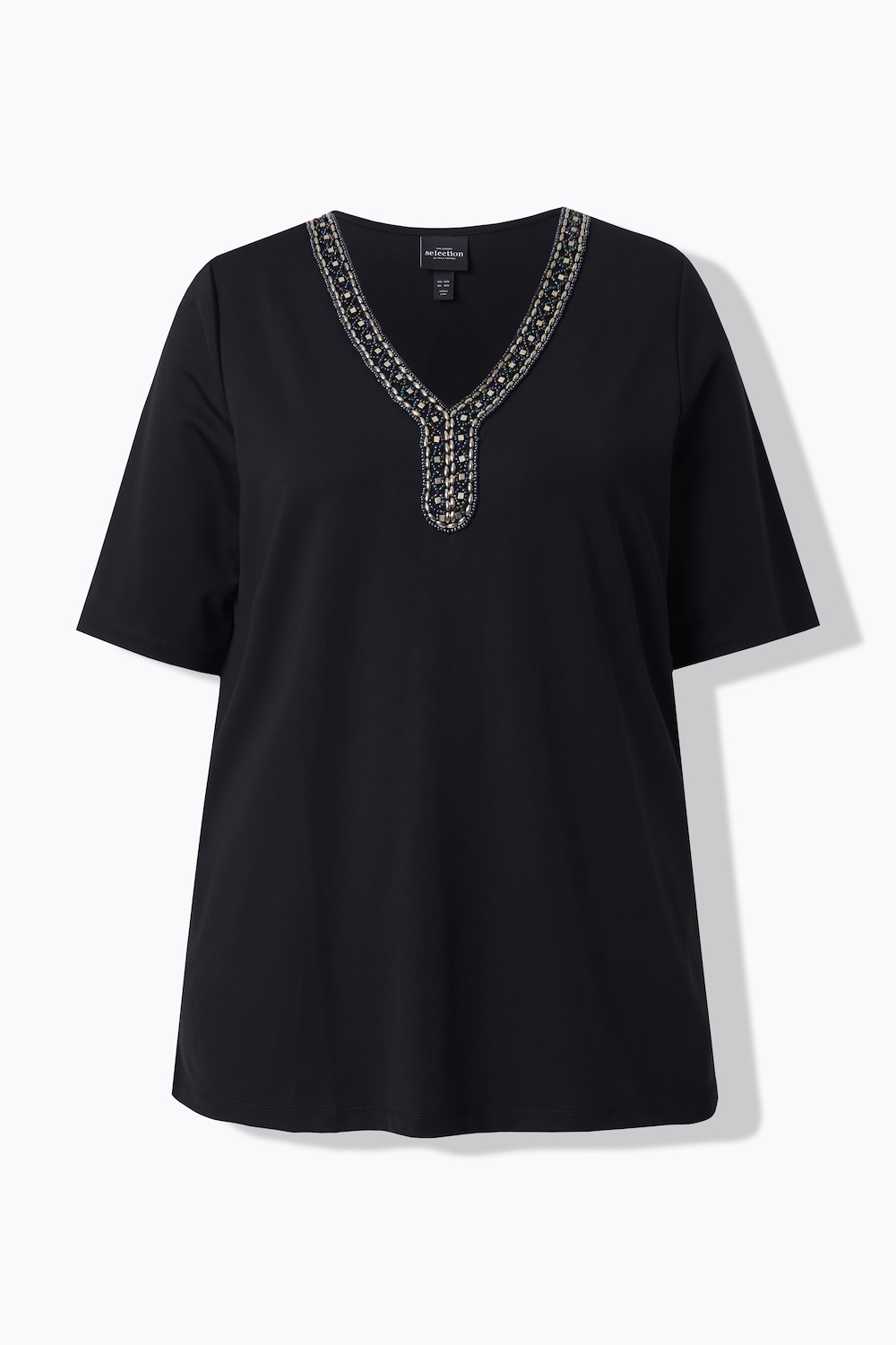 Stora storlekar T-shirt, Dam, svart, storlek: 46/48, Syntetfibrer, Ulla Popken