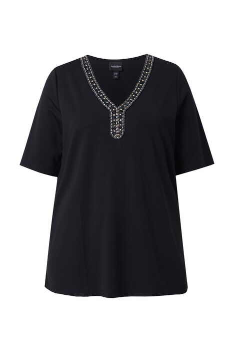 Tričko, áčkový střih, ozdobný V výstřih, polodlouhý rukáv