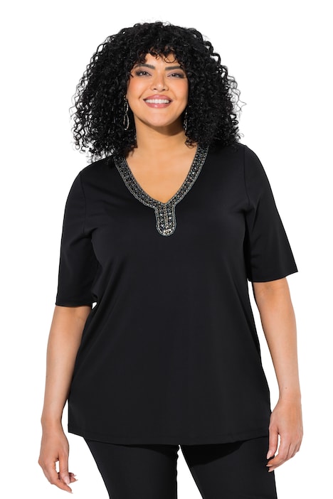 Tričko, áčkový střih, ozdobný V výstřih, polodlouhý rukáv