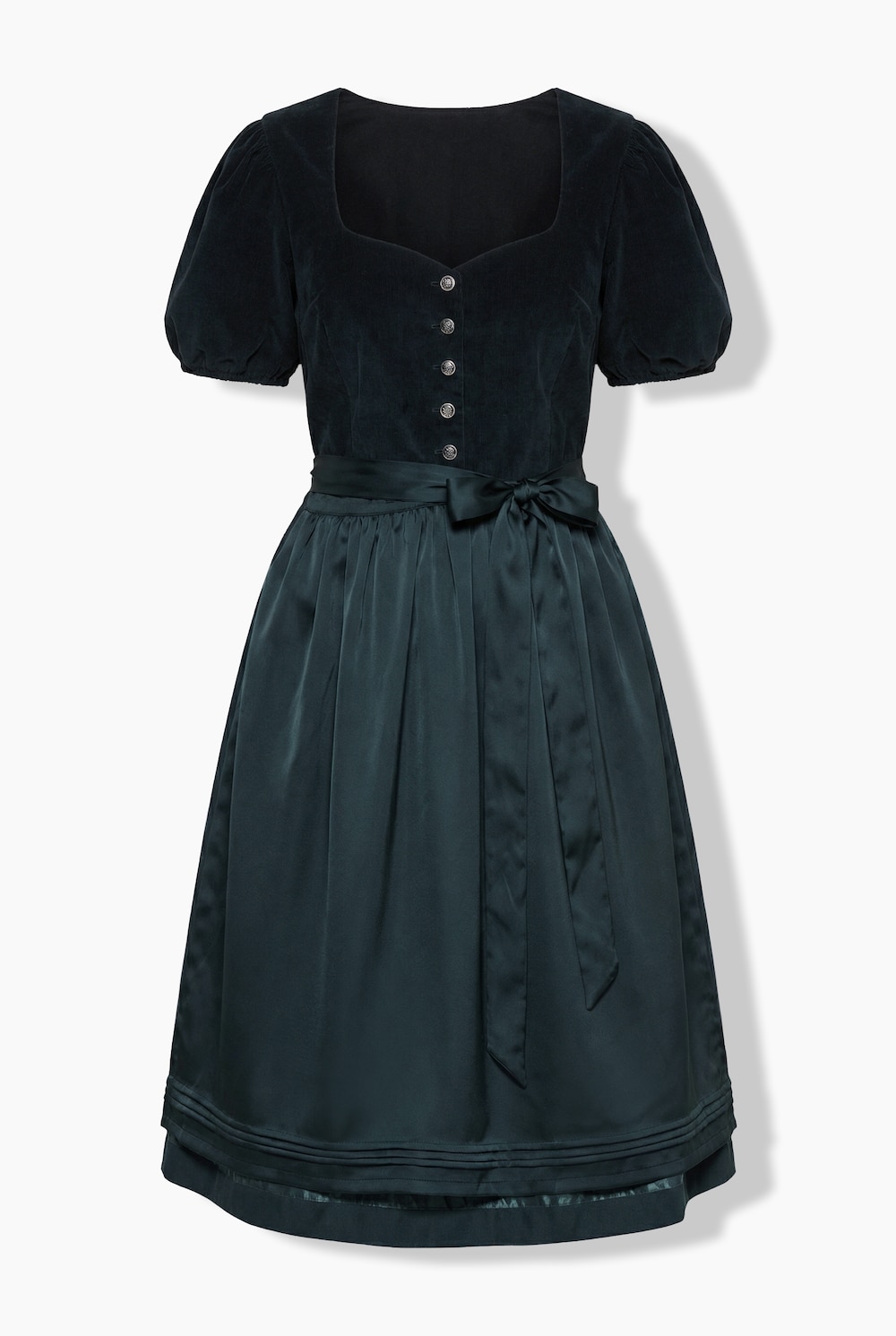 Stora storlekar Dirndl i manchester med hjärtformad halsringning och korta puffärmar, Dam, turkos, storlek: 48, Polyester/Bomull/Viskos, Ulla Popken