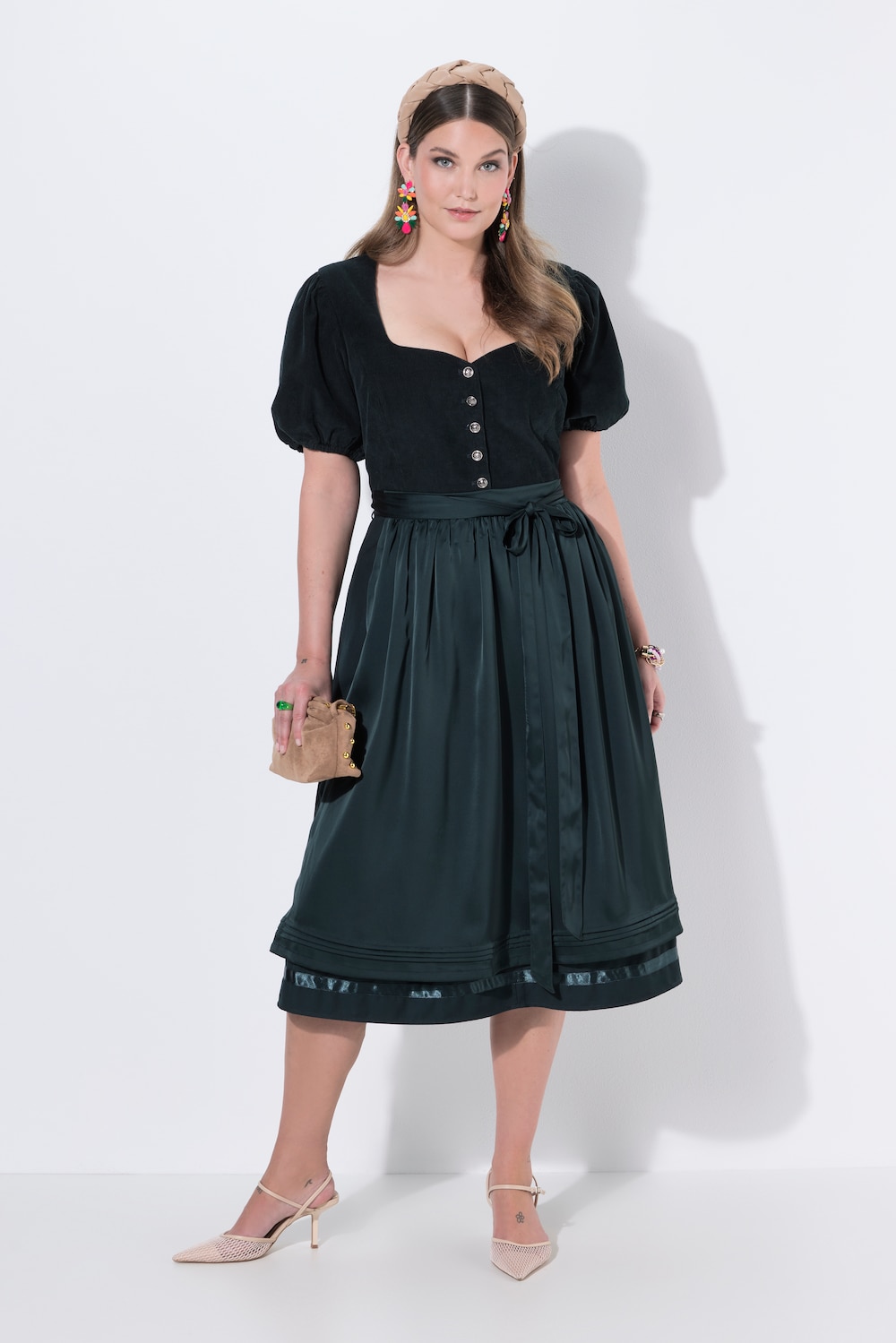 Dirndl, Cord, Herzausschnitt, Puff-Halbarm