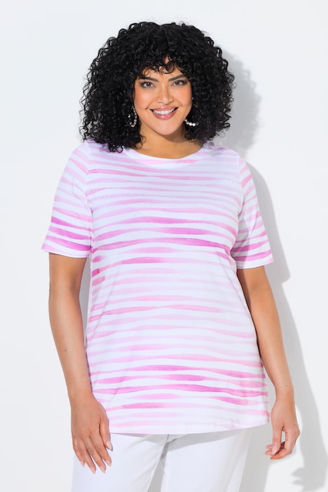 T-Shirt, Ziersteine, U-Boot-Ausschnitt, Halbarm, Pima Cotton