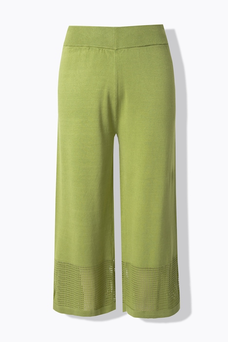 Spodnie z dzianiny, ażurowe paski, szeroka nogawka, elastyczny pas