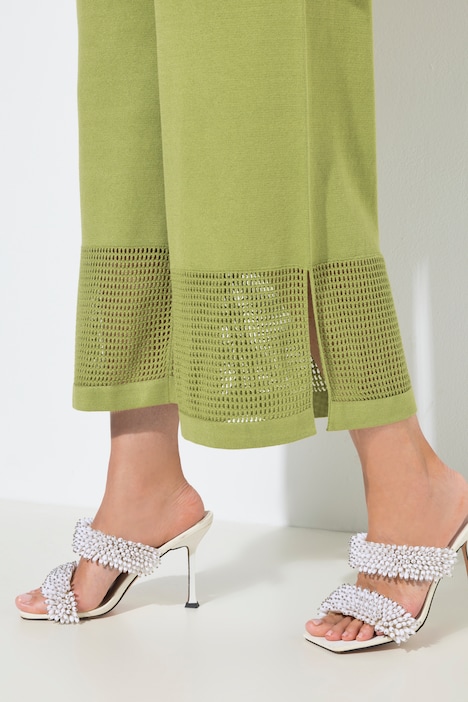 Spodnie z dzianiny, ażurowe paski, szeroka nogawka, elastyczny pas