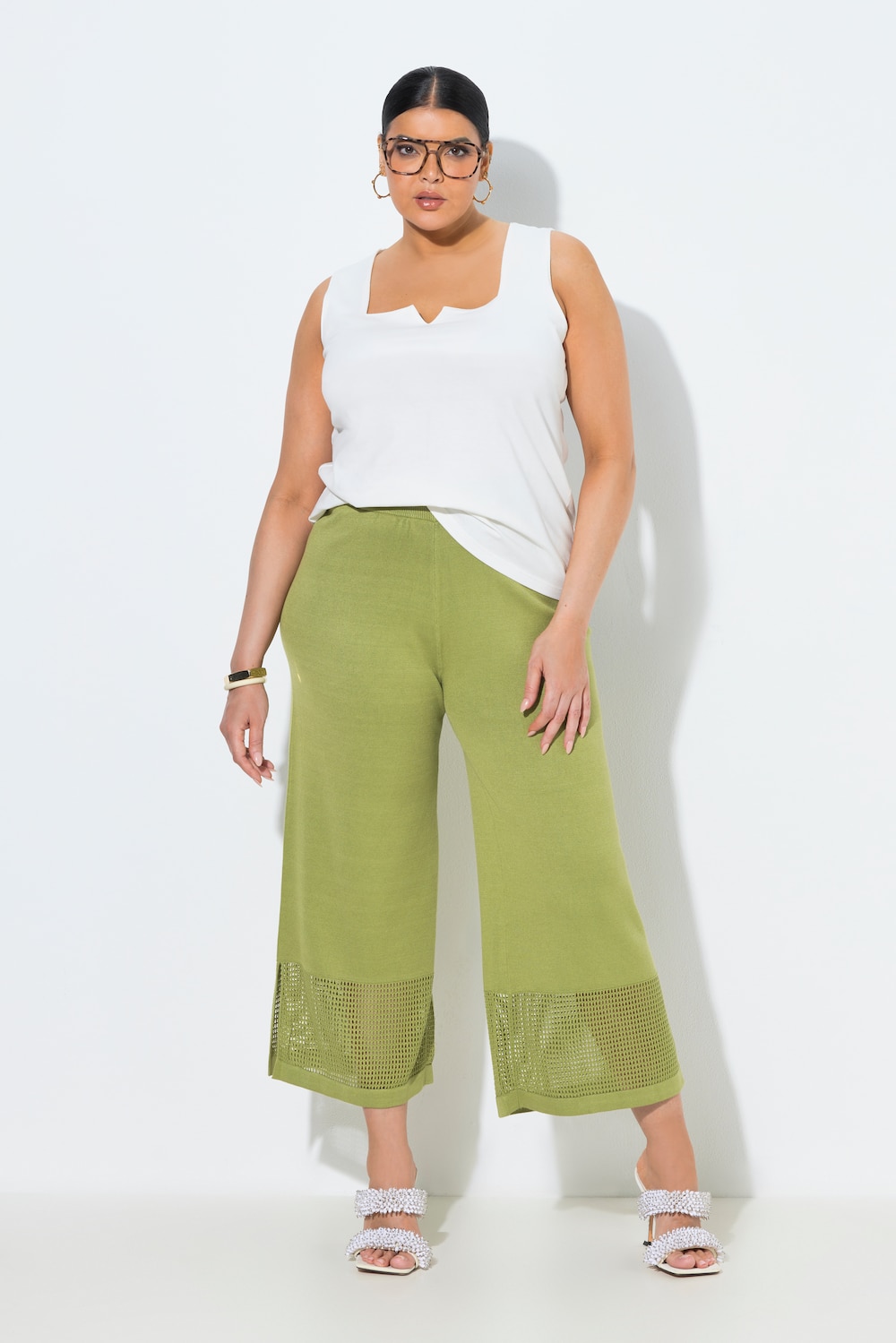 Strickhose, Lochstrick-Streifen, weites Bein, Elastikbund