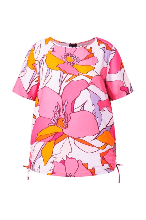 Halenka, květinový potisk, nabírané proužky, kulatý výstřih, polodlouhý rukáv