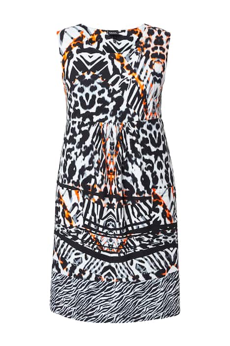 Žerzejové šaty, lemování, kulatý výstřih, bez rukávů, kapsy