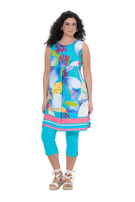 Žerzejové šaty, lemování, kulatý výstřih, bez rukávů, kapsy