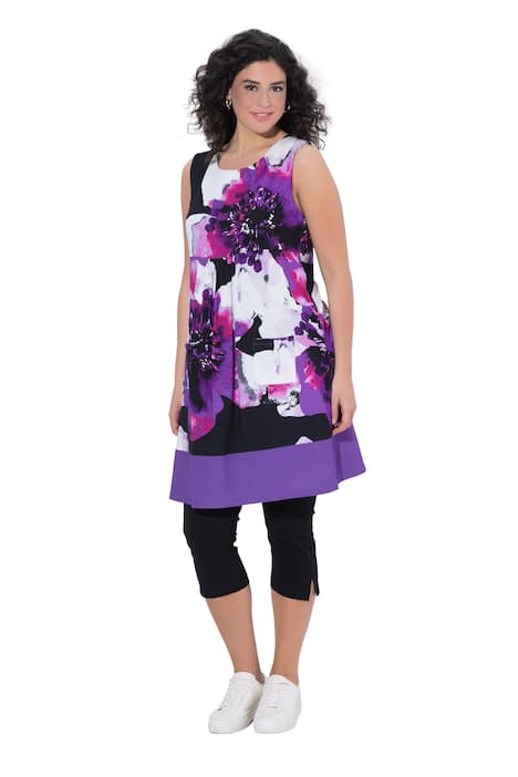 Žerzejové šaty, lemování, kulatý výstřih, bez rukávů, kapsy