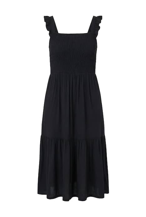 Midi šaty s elastickým řaseným pasem, bez rukávů, áčkový střih