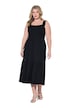 Midi šaty s elastickým řaseným pasem, bez rukávů, áčkový střih